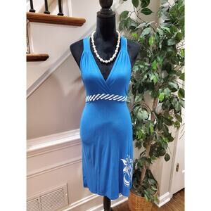 Island Beach Women's Blue 100% Rayon V-Neck Sleeveless Knee Length Dress Size M